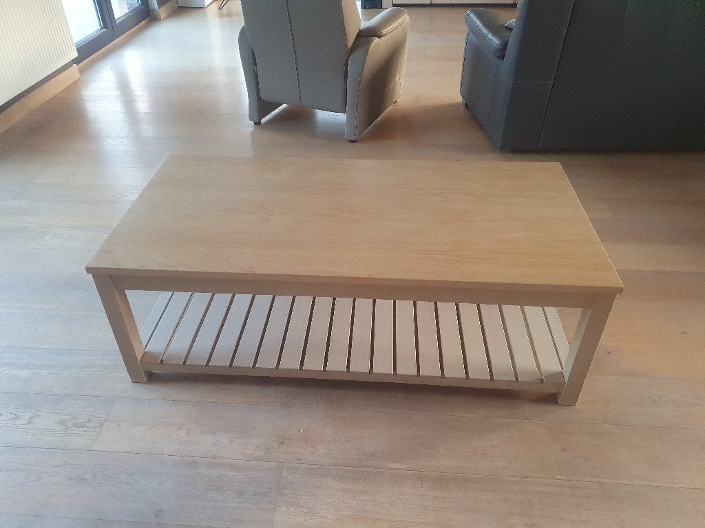 Table de salon en chêne massif (1.38L/0.68l et 0.46H), 100 à 150 cm, Comme neuf, Enlèvement, 50 à 100 cm