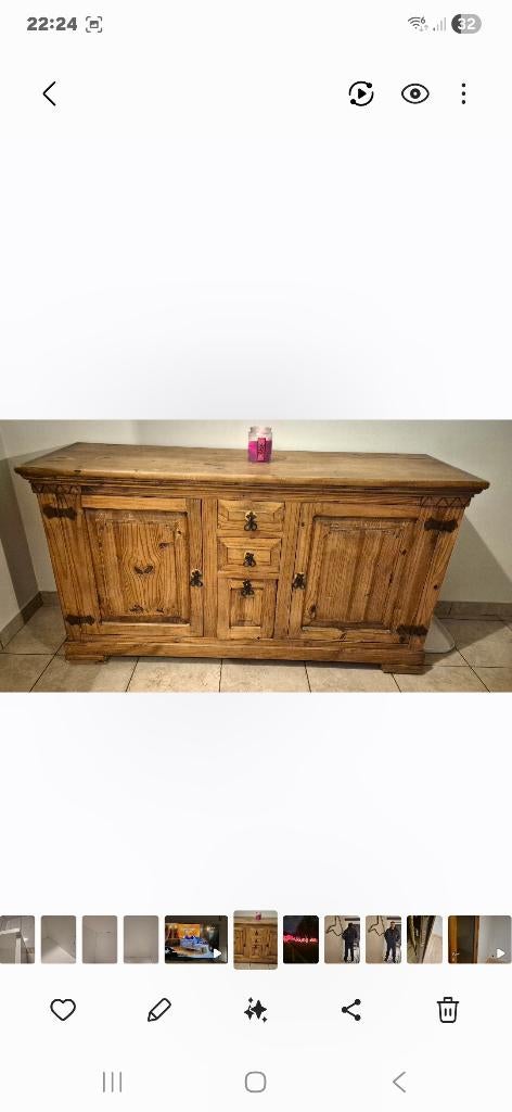 Dressoir ou buffet ou meuble d'entrée en pin mexicain, Maison & Meubles, Enlèvement, Utilisé, Pin, Avec tablette(s)
