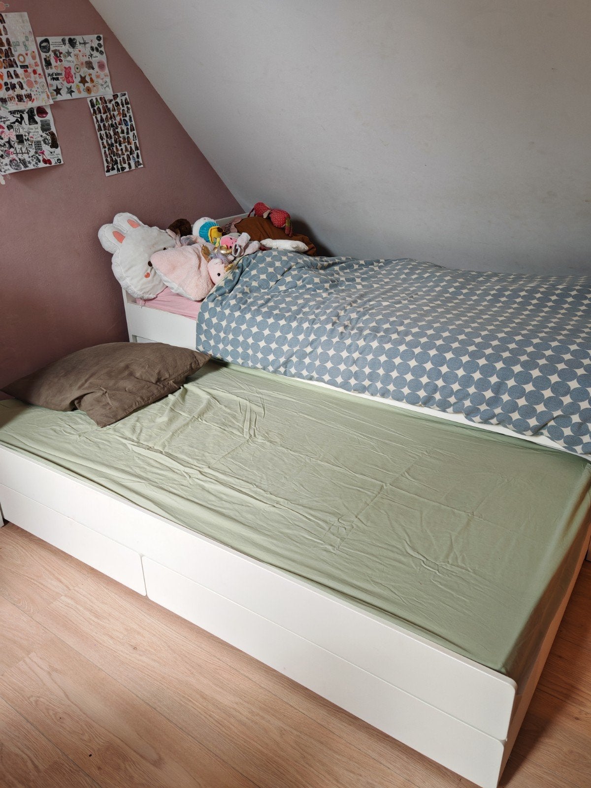 Wit kinderbed met uitschuifbed en 2 opberglades, Kinderen en Baby's, Ophalen, Gebruikt, 70 tot 85 cm, Lattenbodem
