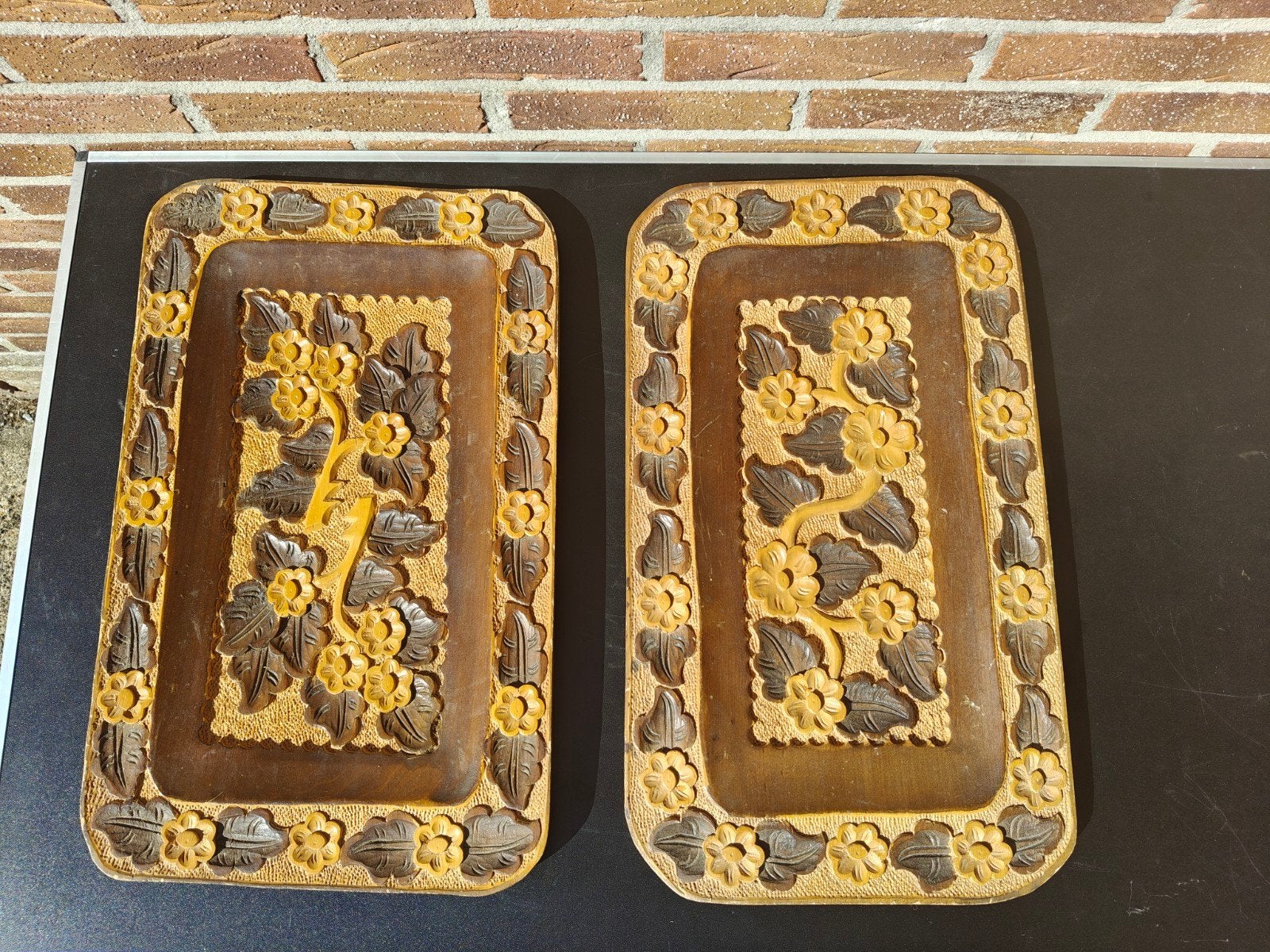Sous-verres en bois sculpté, Coins arrondis, Enlèvement, Rectangulaire, Bois