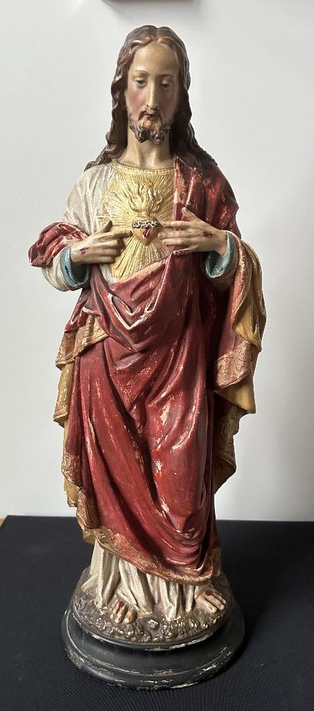 Heel Mooi Beeld : Heilig Hart - 51cm - Gips, Antiek en Kunst, Antiek | Religieuze voorwerpen, Ophalen