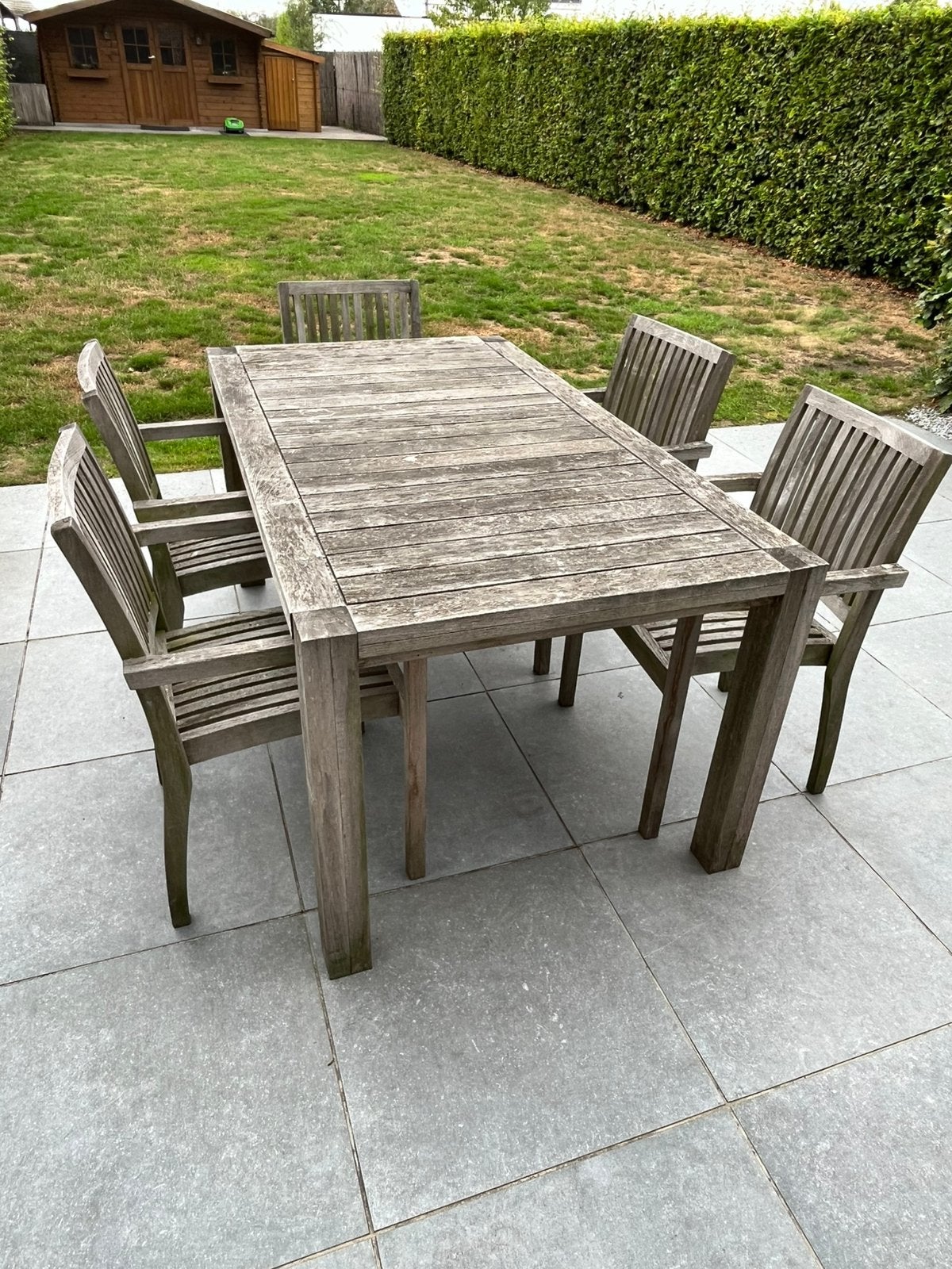 Tuintafel met 5 stoelen (en zitkussens), Ophalen, 5 zitplaatsen, Gebruikt, Eettafel
