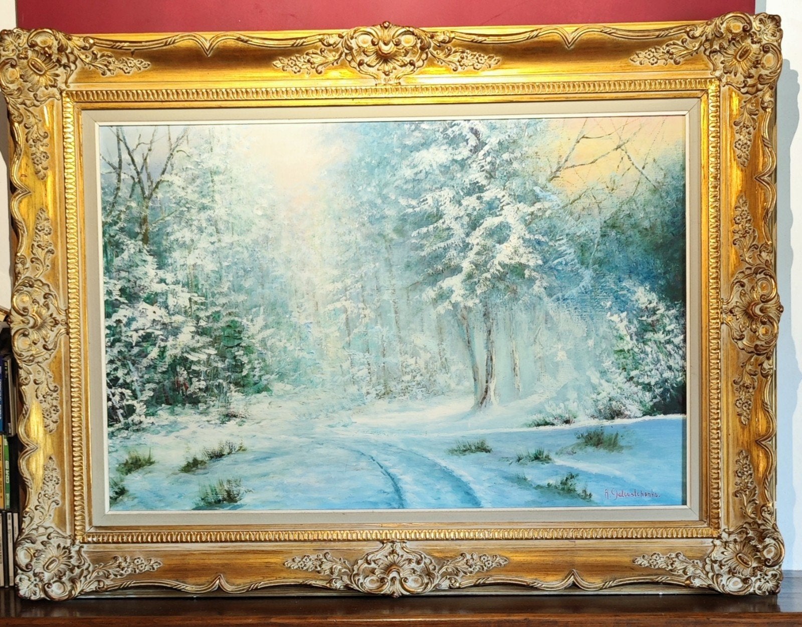 Très beau paysage hivernal signé A. Galoustchenko, Antiquités & Art, Enlèvement, Signé, Paysage