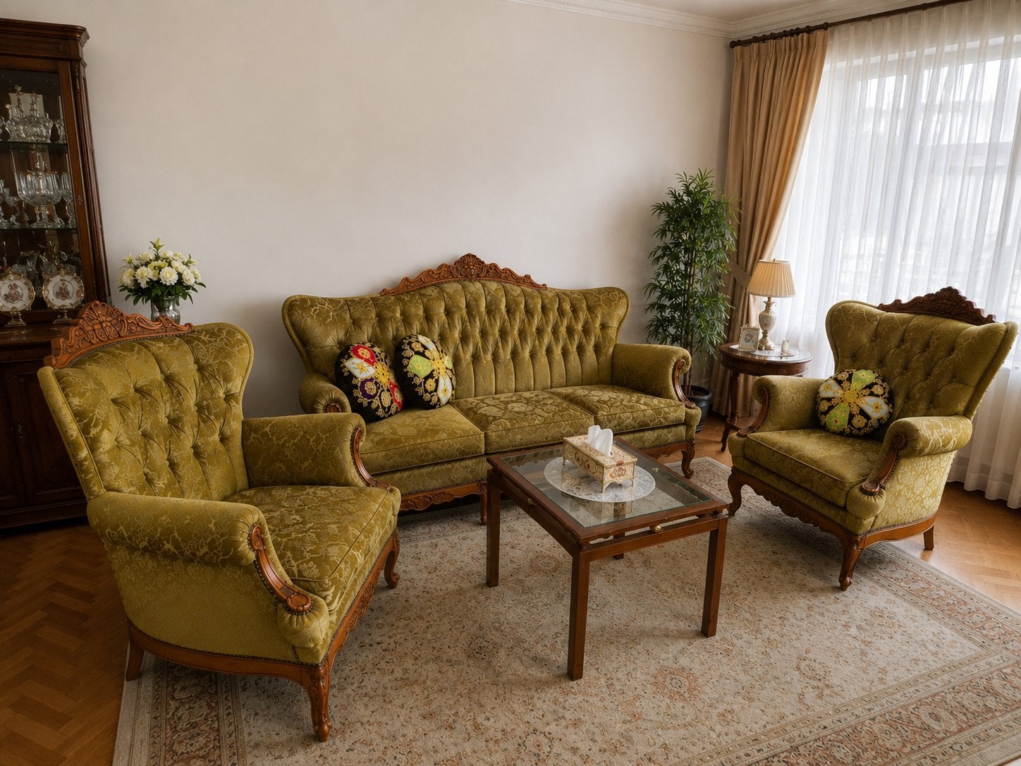Klassieke Salonset 3-zit + 2 Fauteuils | Massief Hout, Antiek en Kunst, Antiek | Meubels | Stoelen en Sofa's, Ophalen