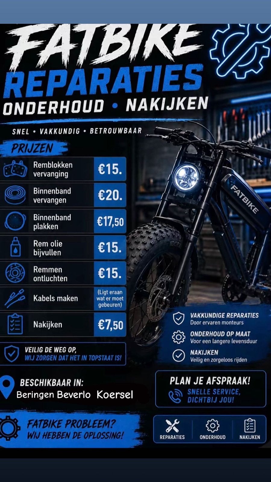 Fatbike reparatie beringen beverlo korspel koersel, Fietsen en Brommers, Ophalen