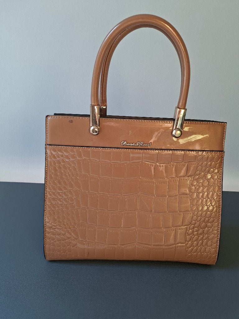 DAVID ROSSINI HANDTAS BEIGE CROCODILLENSTRUCTUUR, Enlèvement ou Envoi, Comme neuf, Beige, Sac à main