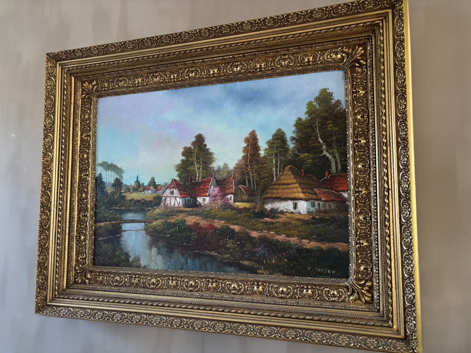 Zeer mooi GROOT schilderij met goud kader, Enlèvement ou Envoi