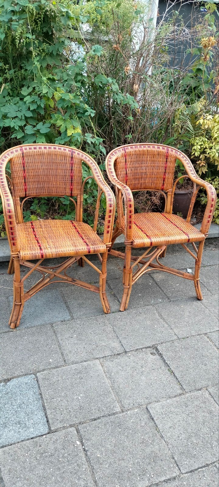 vintage rotan bamboe bistro stoel, twee stuks, Antiek en Kunst, Ophalen