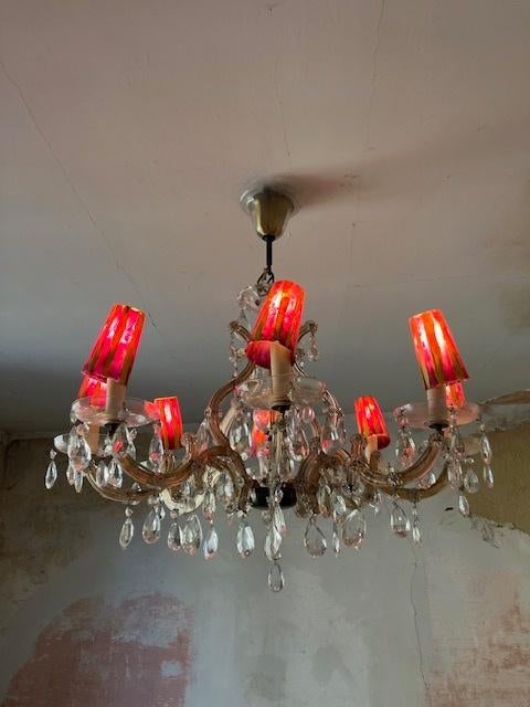 LUSTRE EN CRISTAL ANCIEN. 8 CAPUCHONS, Antiquités & Art, Antiquités | Éclairage, Enlèvement