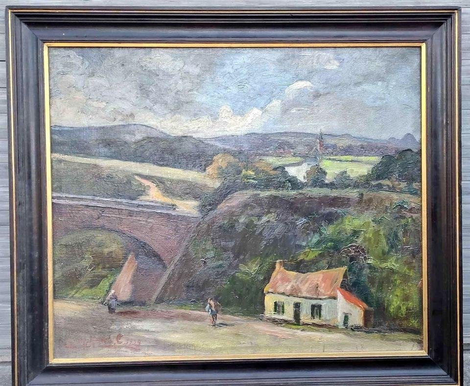 Huile sur toile entre Sambre et Meuse signe clepkens e, Enlèvement ou Envoi, Toile