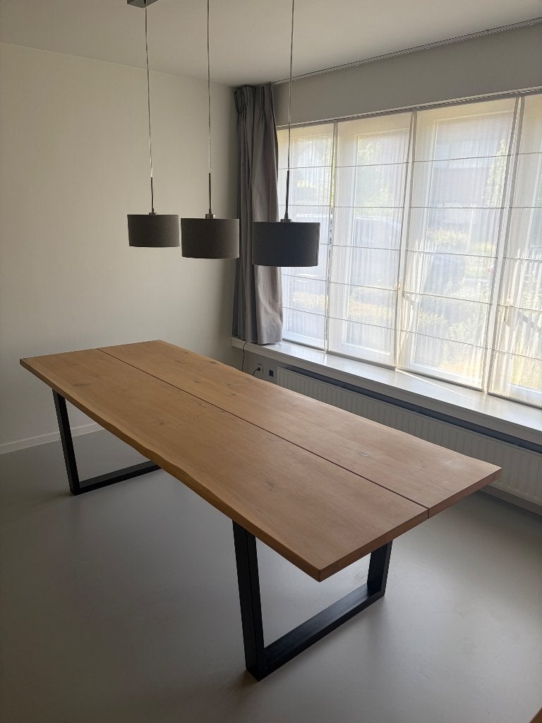Eiken eettafel, Huis en Inrichting, Ophalen, 100 tot 150 cm, Live edge rustieke eik, 200 cm of meer