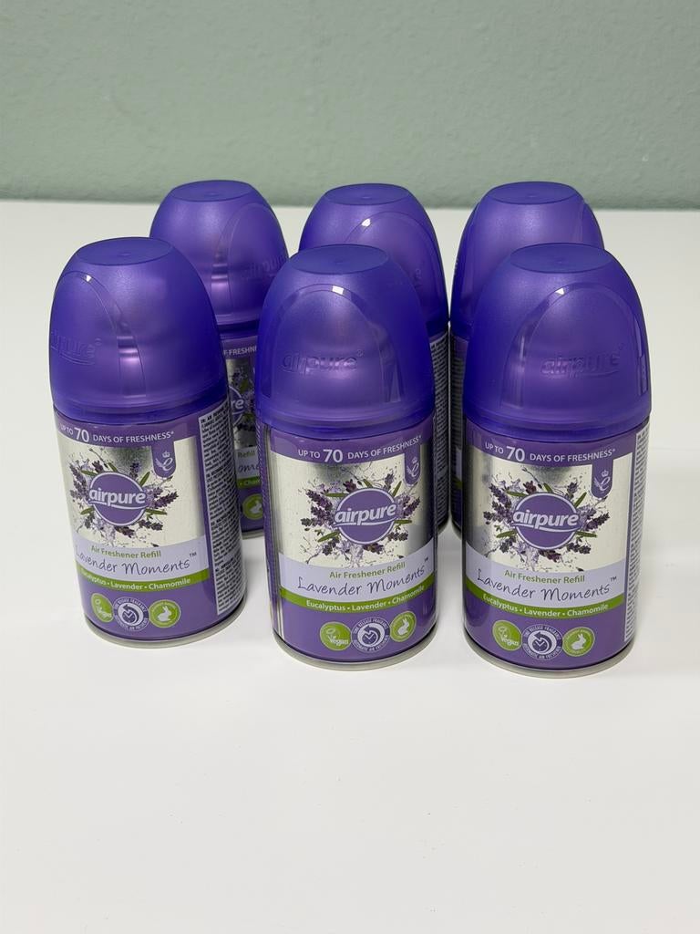 6x PARTIJ Airpure Air-O-Matic Navulling Lavender 250ml Nieuw, Ophalen of Verzenden, Nieuw, Luchtbehandeling-accessoire