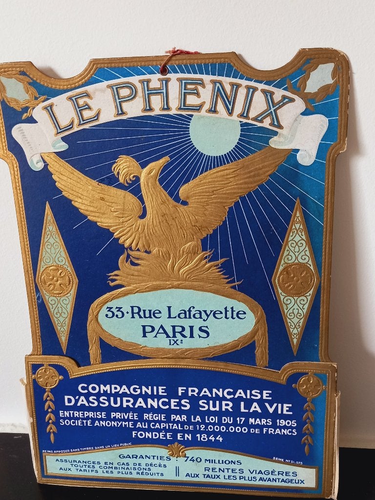karton reclamebord ca 1930 PHENIX verzekering, Ophalen of Verzenden, Zo goed als nieuw, Reclamebord