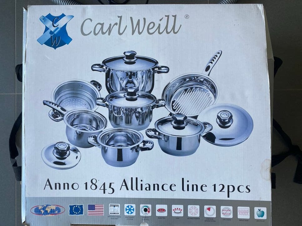 Carl Weill 12-delige roestvrijstalen pannenset - NIEUW, Ophalen, Overige materialen, Nieuw, Pannenset