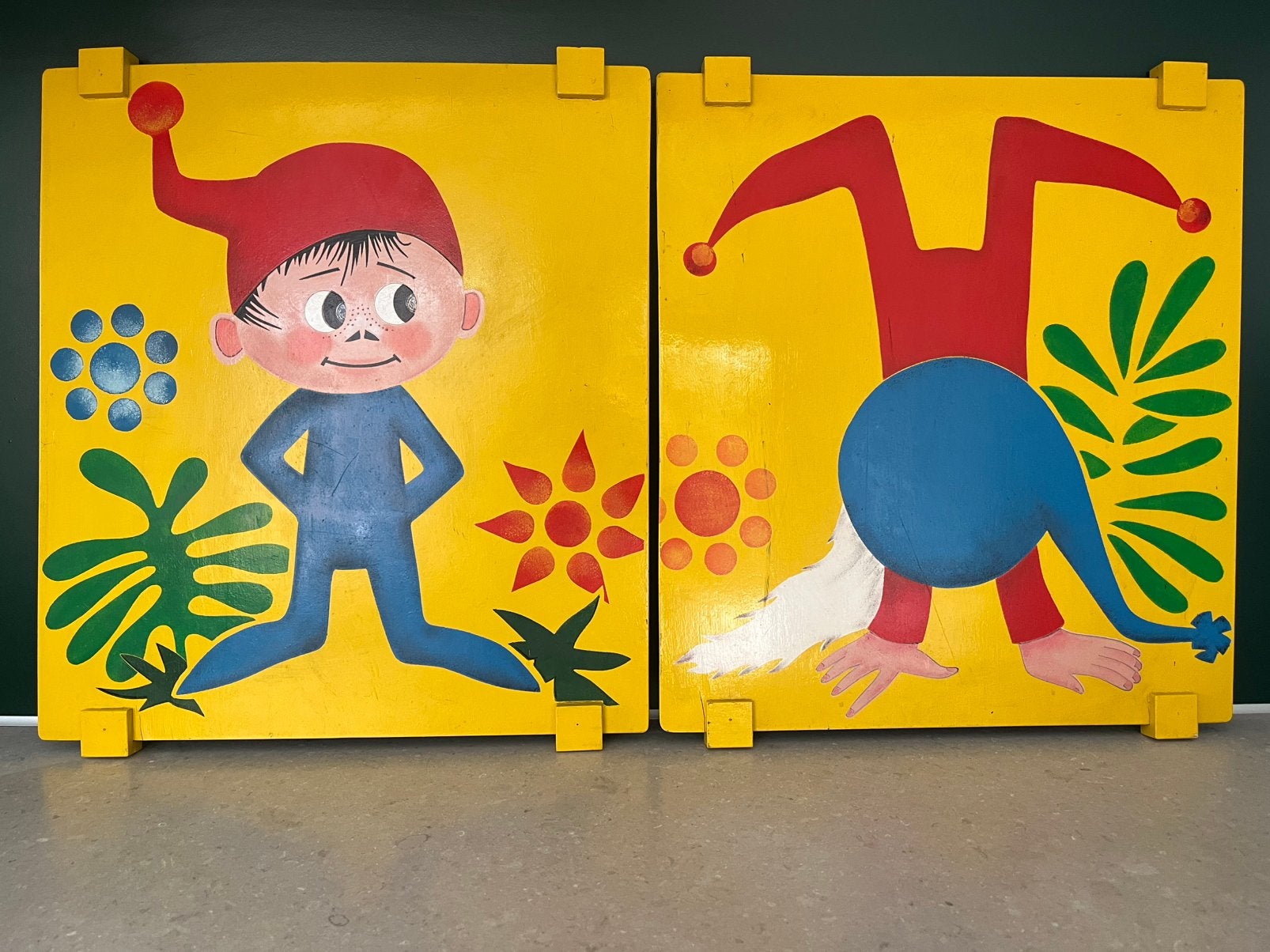 2 panneaux peints vintage des nains Honkie et Ponkie, Enfants & Bébés, Chambre d'enfant | Aménagement & Décoration, Utilisé, Décoration murale