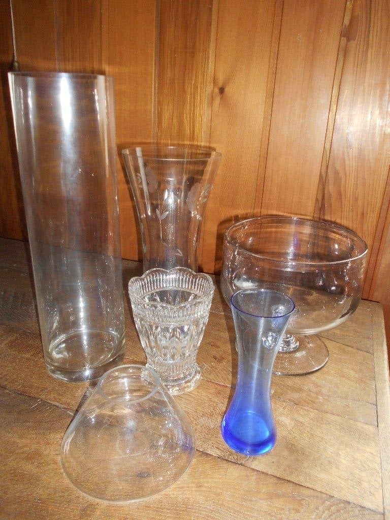6 x verre, vases, bol sur pied, pot, de 2€ à 10€, Maison & Meubles, Accessoires pour la Maison | Vases, Utilisé, Transparent, Verre