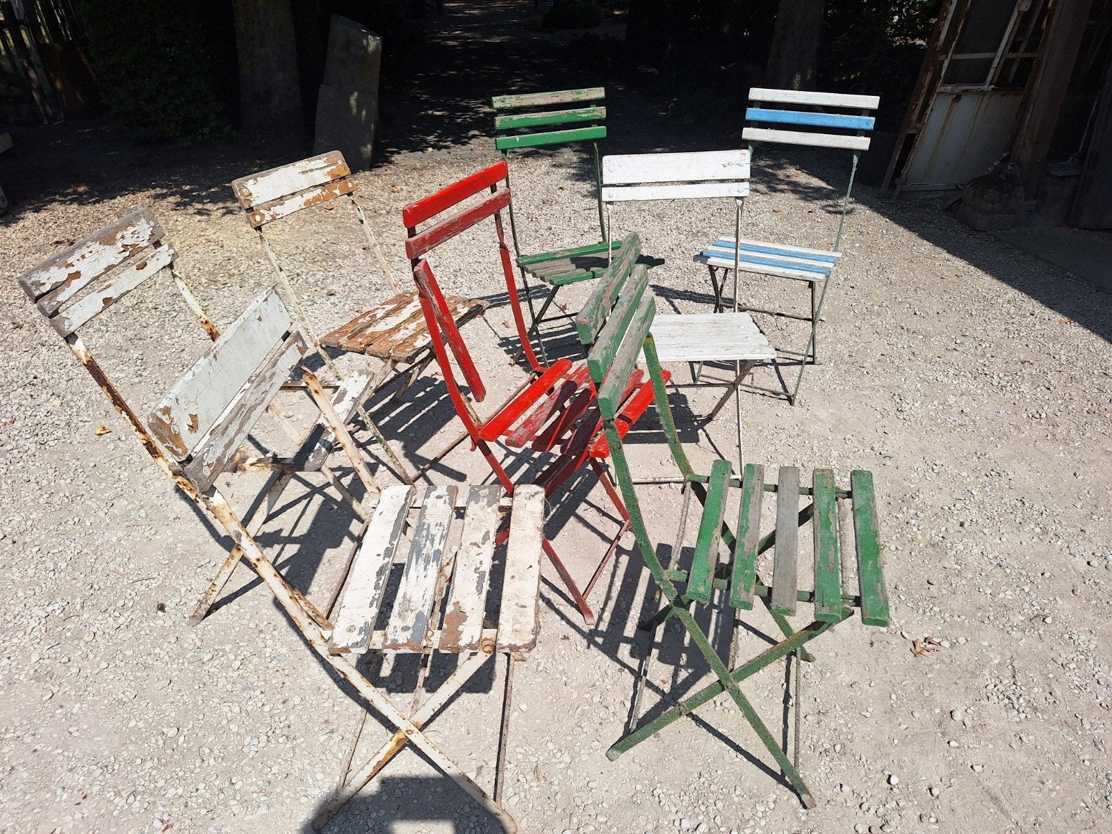 8 oude klapstoelen, Ophalen, Gebruikt, Metaal