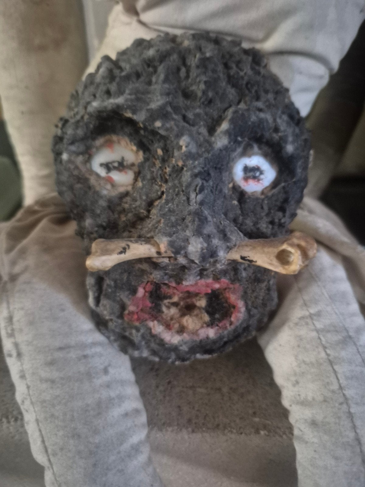 antiek voodoo afrikaans voodoo masker rariteit  dierlijk bot, Ophalen of Verzenden
