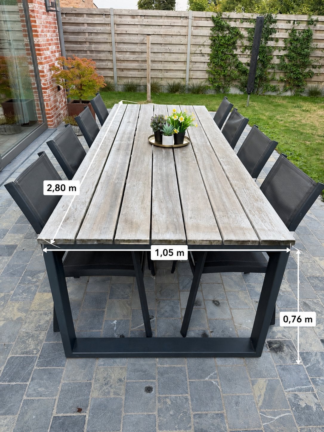 Tuintafel + 8 stoelen, Tuin en Terras, Ophalen, Zo goed als nieuw, Hout, Eettafel