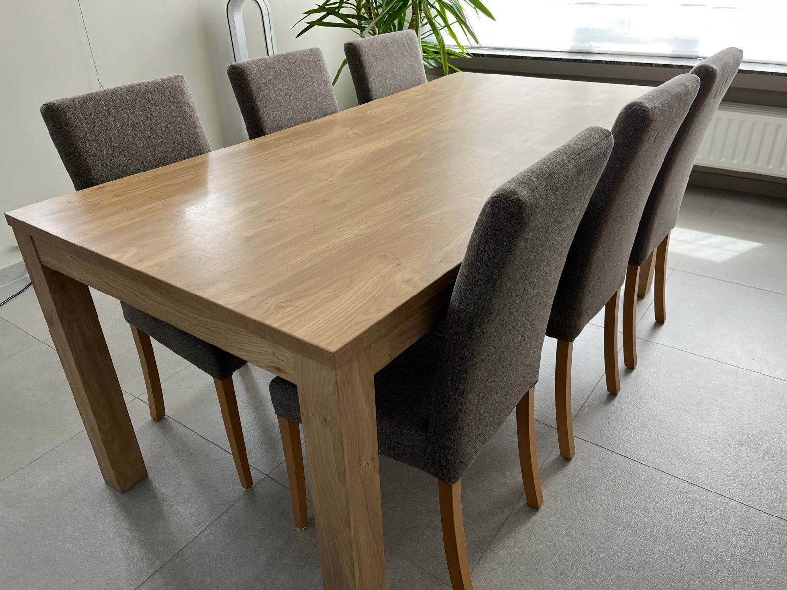 Eettafel, 6 stoelen, vitrinekast en salontafels, Ophalen, Gebruikt, 4 tot 6 stoelen