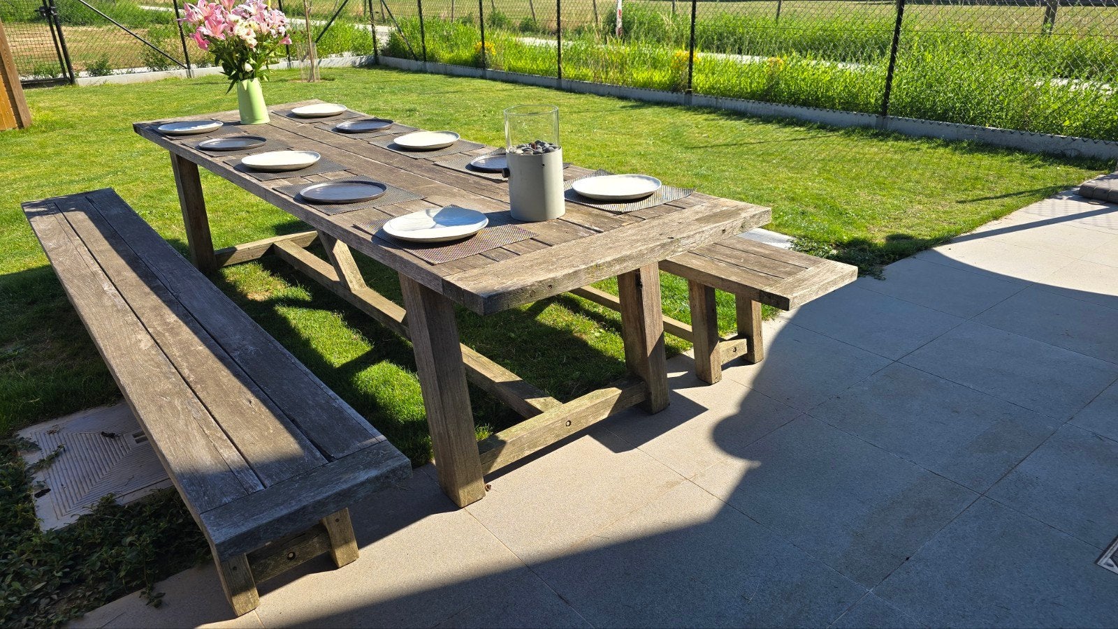 Teak Tuintafel met 2 banken, Tuin en Terras, Ophalen