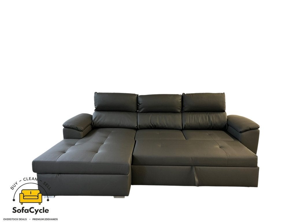 Hoekzetel grijsgroen in skai met slaapfunctie, Huis en Inrichting, Nieuw, Zonnestraat 223-229, 9600 Ronse, België, Info@sofacycle.be