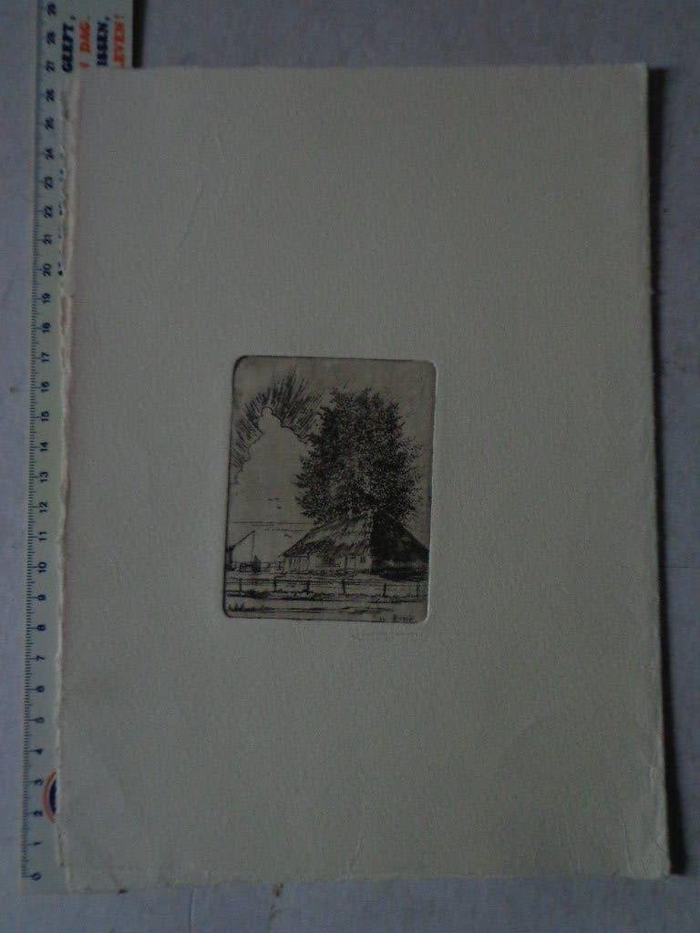 ets met Kempische hoeve van Victor Buys, Antiek en Kunst, Ophalen of Verzenden, Gesigneerd, Landschap, 1950 - 1999