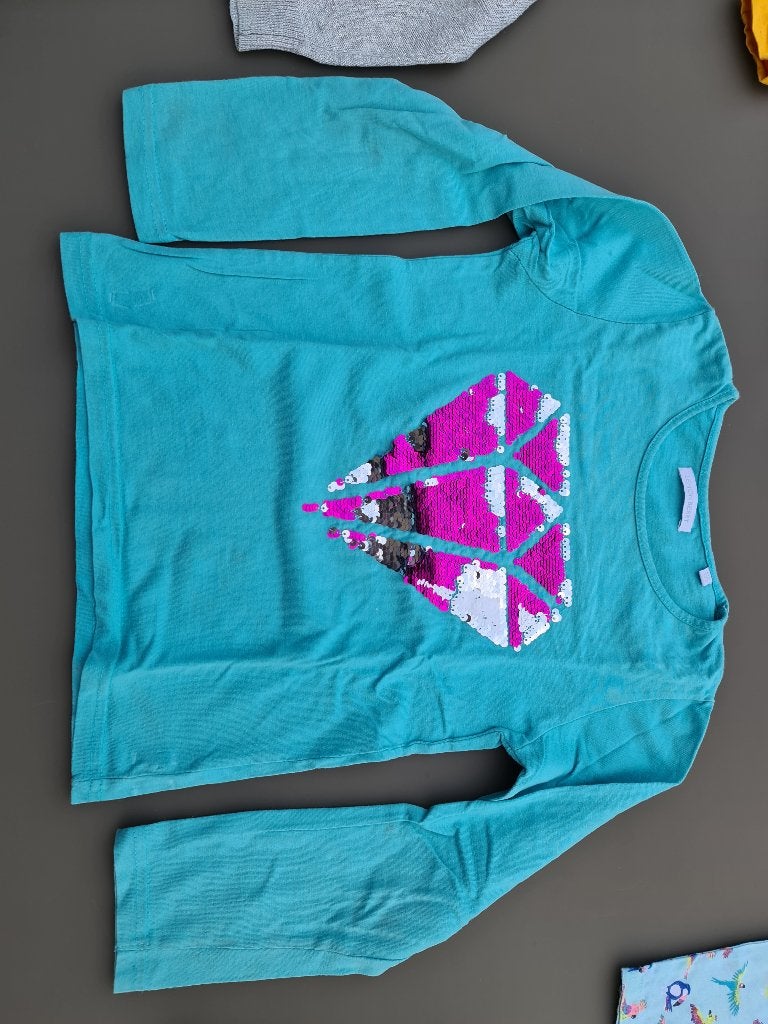 blauwe t-shirt, longsleeve met diamant, Lemon Beret, 116-122, Enlèvement, Comme neuf
