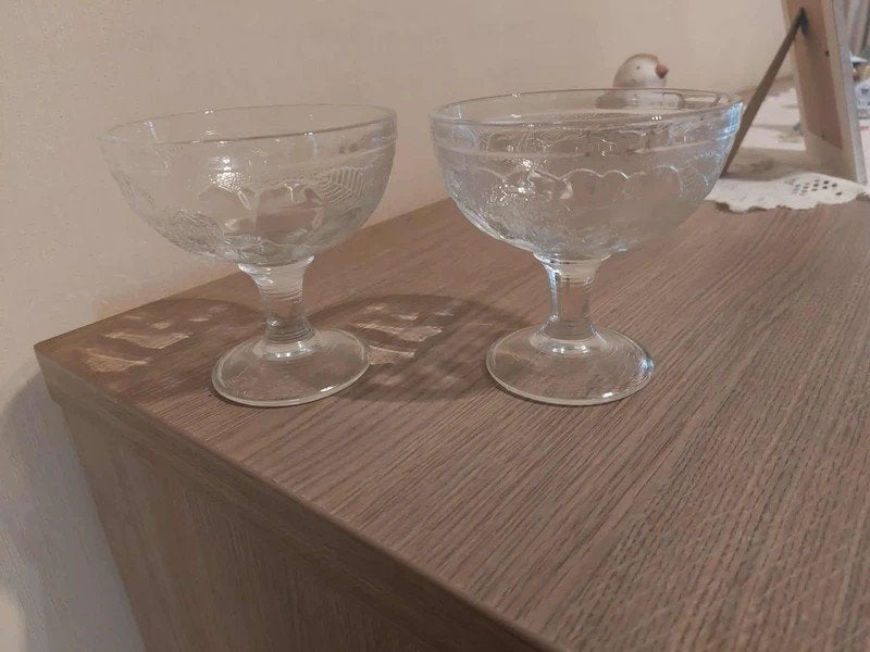 2 Vintage glazen dessertcoupes, Antiek en Kunst, Antiek | Glaswerk en Kristal, Ophalen of Verzenden