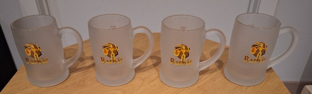 Set van 4 Barbar bierpullen (mat glas), Ophalen of Verzenden, Zo goed als nieuw, Pul(len), Overige merken