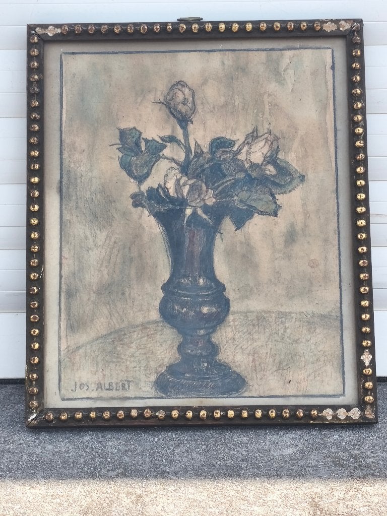Dessin fleurs signe jos albert, Antiek en Kunst, Ophalen of Verzenden, Tekening