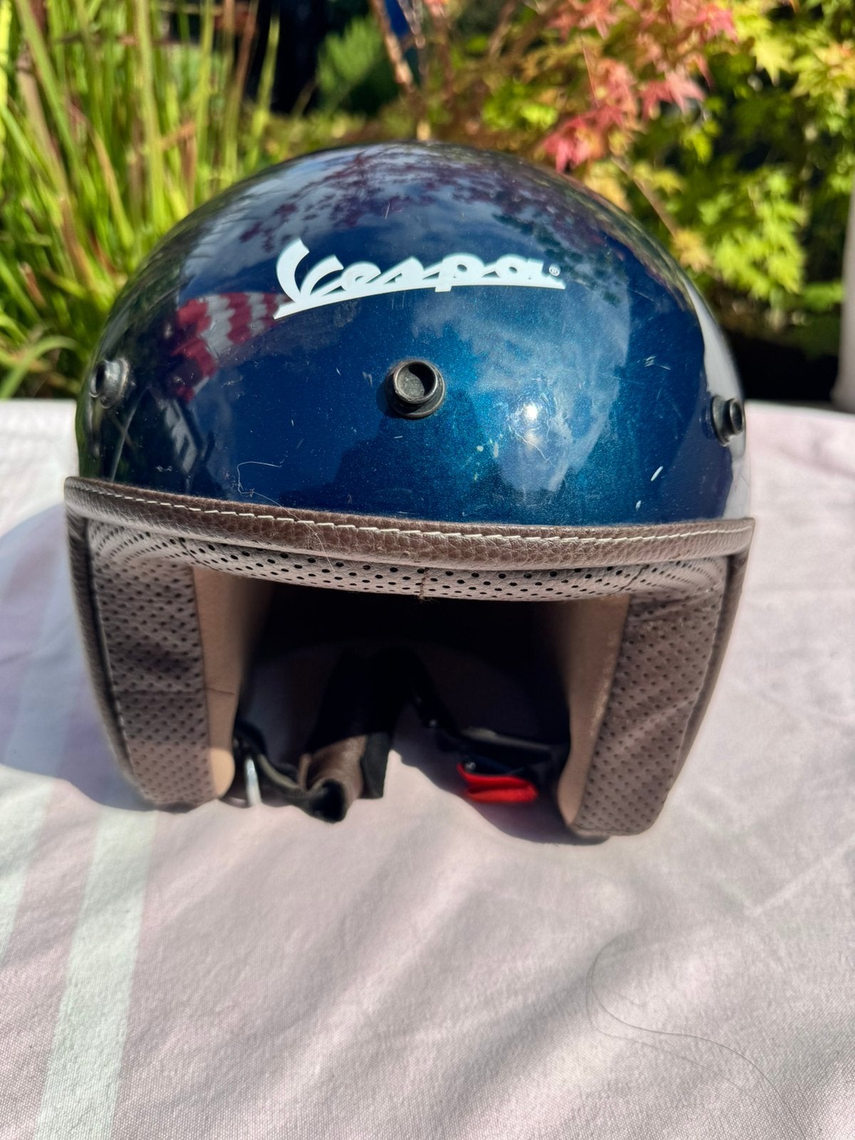 Casque de cyclomoteur Vespa bleu - S, Vélos & Vélomoteurs, Enlèvement ou Envoi, Utilisé, Small