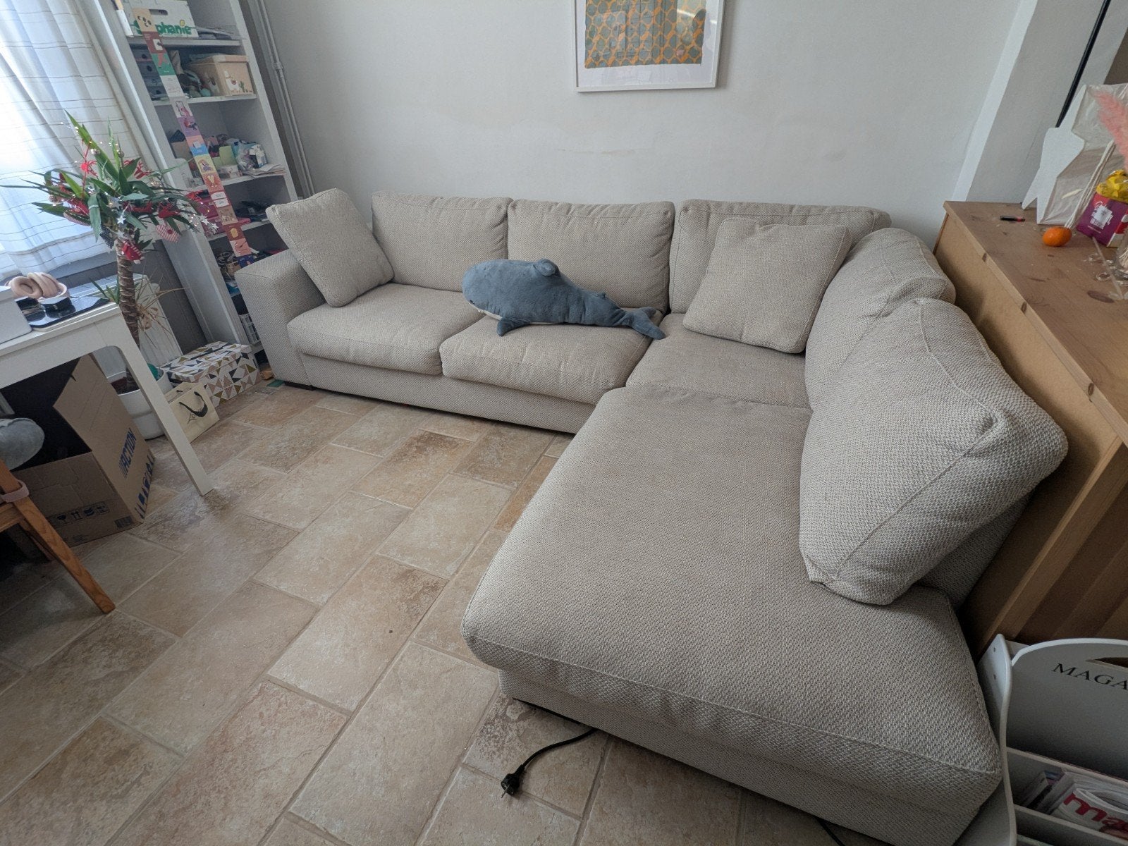 Mooie beige zetel van Italiaanse makelij, Ophalen, Gebruikt, Stof, Modern
