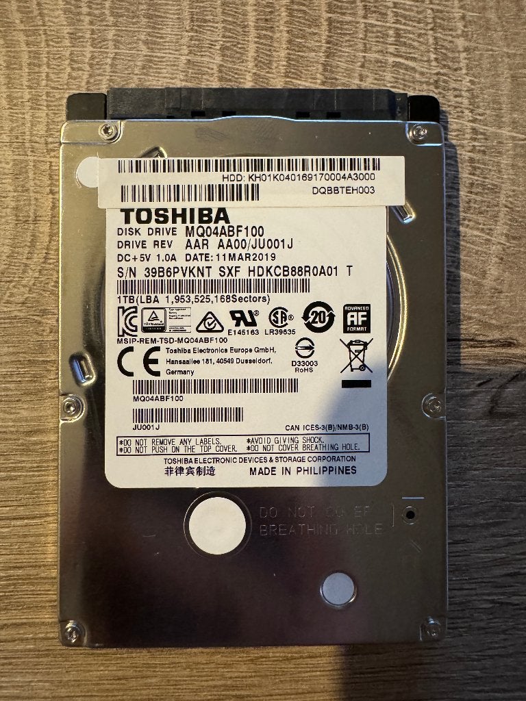 Toshiba HDD 1TB, Ophalen, Intern, 1TB, Laptop