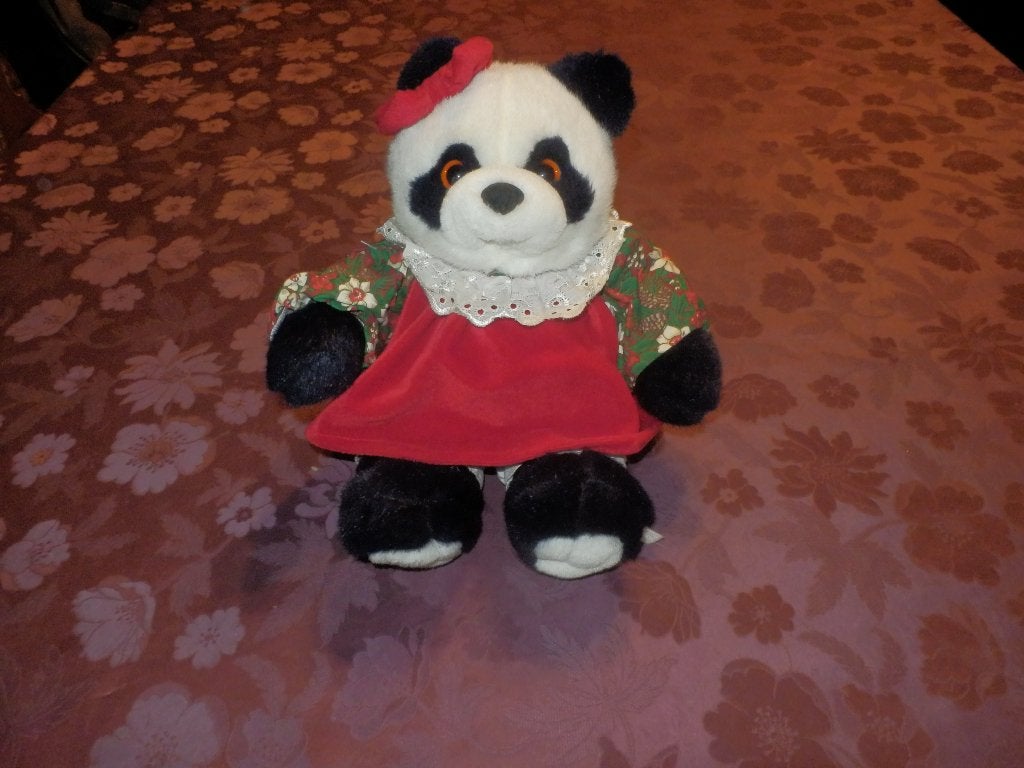 (15)- peluche ours panda, Enfants & Bébés, Enlèvement ou Envoi, Rouge, Comme neuf, Moyen (20 à 80 cm)