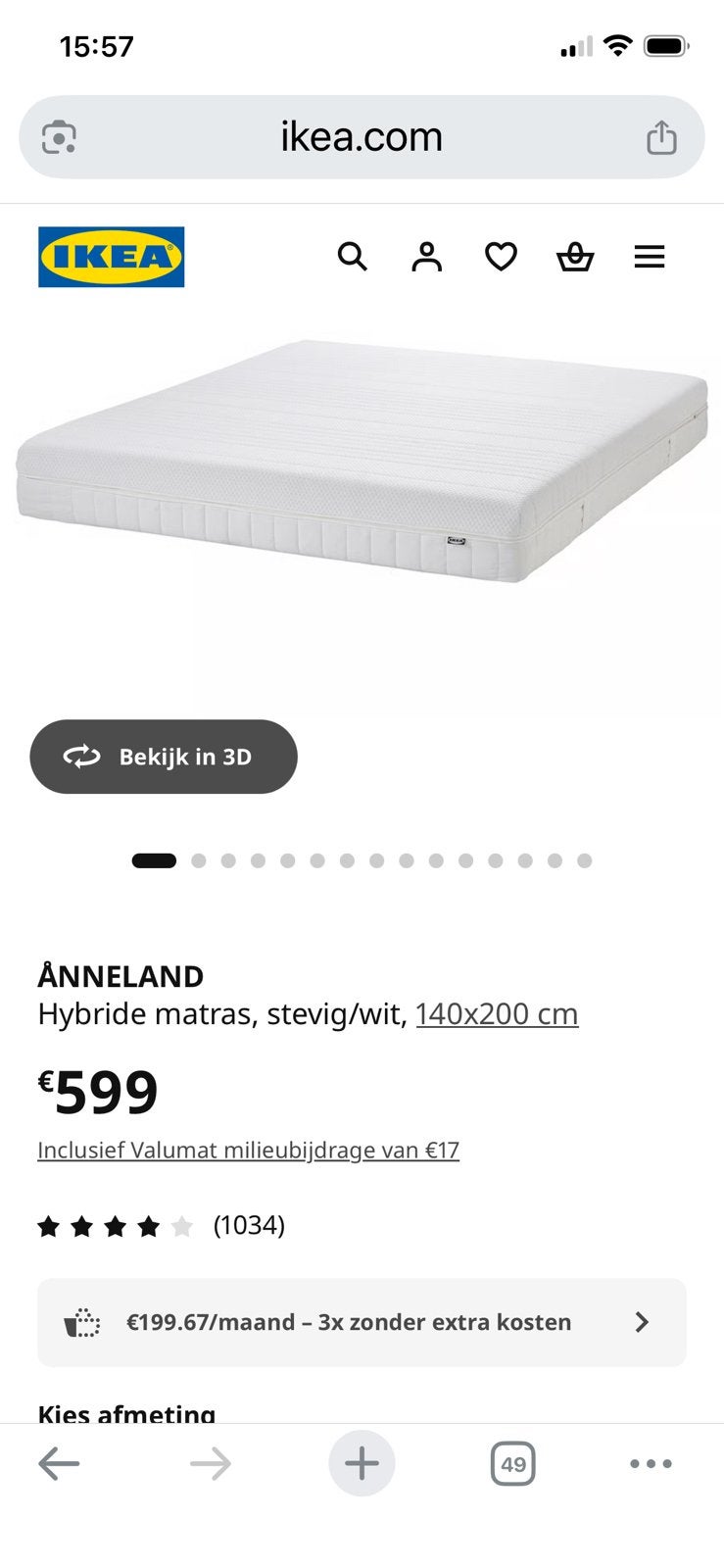 Matras nieuw ikea Anneland 140x200 mid hard, Huis en Inrichting, Slaapkamer | Matrassen en Bedbodems, Ophalen, 140 cm, Matras
