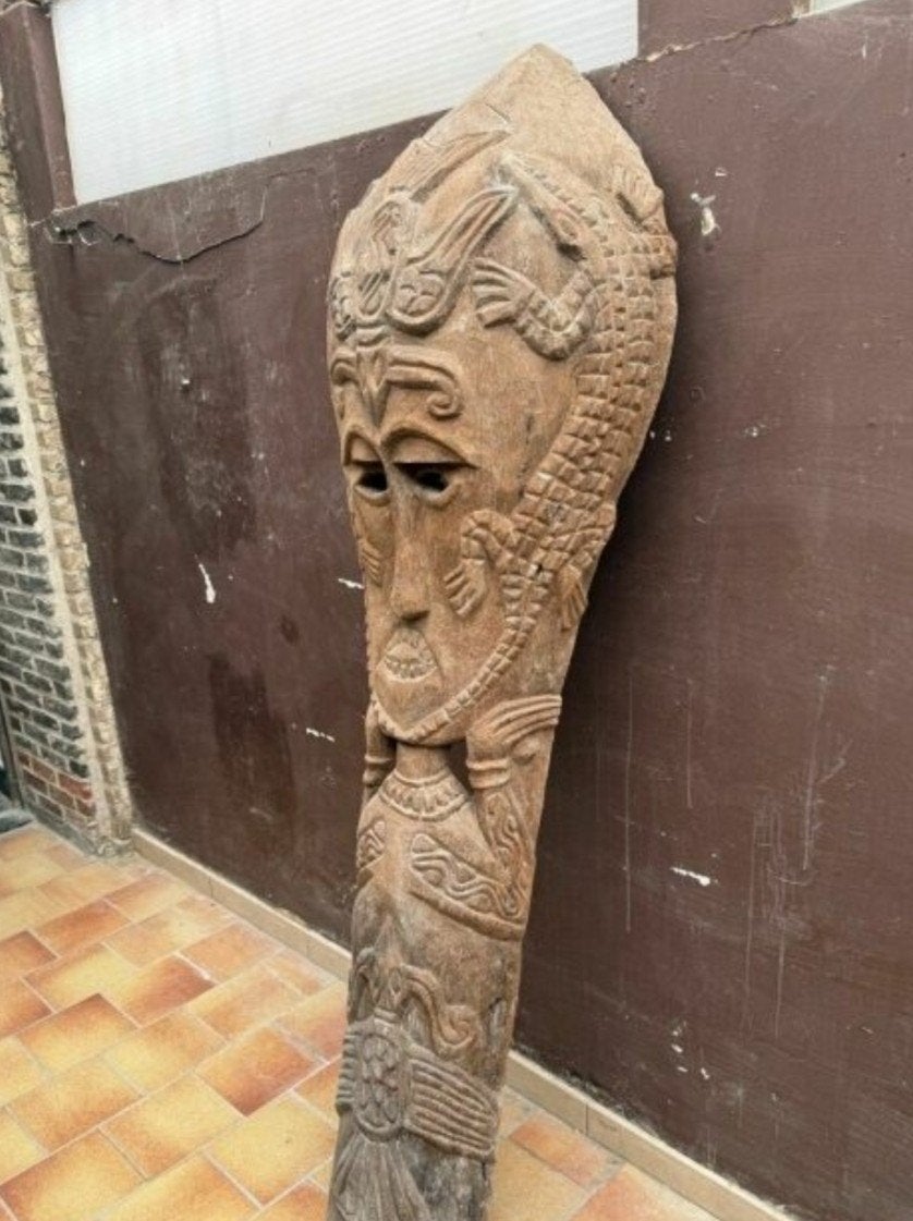 Masque totem sculpté sur bois de cocotier, Antiquités & Art, Enlèvement, Sculpture sur bois