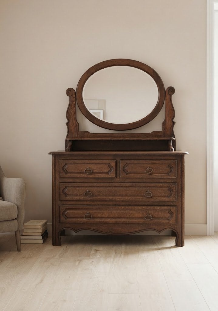 Commode in eik met opzetspiegel, Ophalen