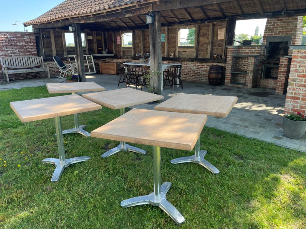Terrastafel met inox voet  8 stuks, Tuin en Terras, Ophalen, Zo goed als nieuw