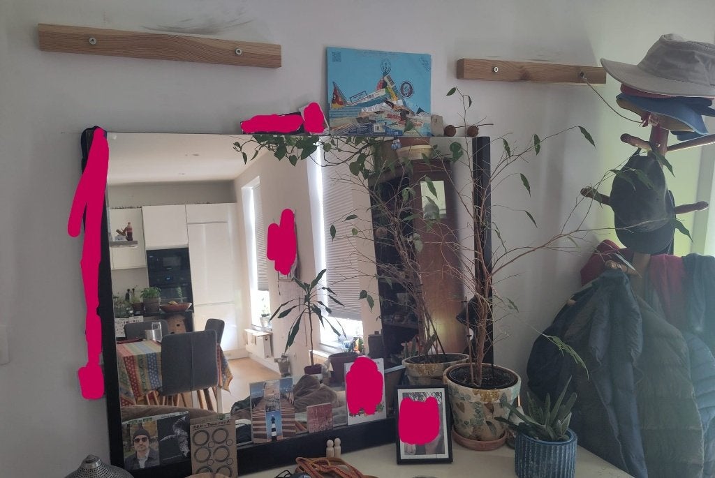 Een grote en zeer praktische spiegel (100 x 80 cm), Ophalen, Gebruikt, 100 tot 150 cm, 75 tot 100 cm