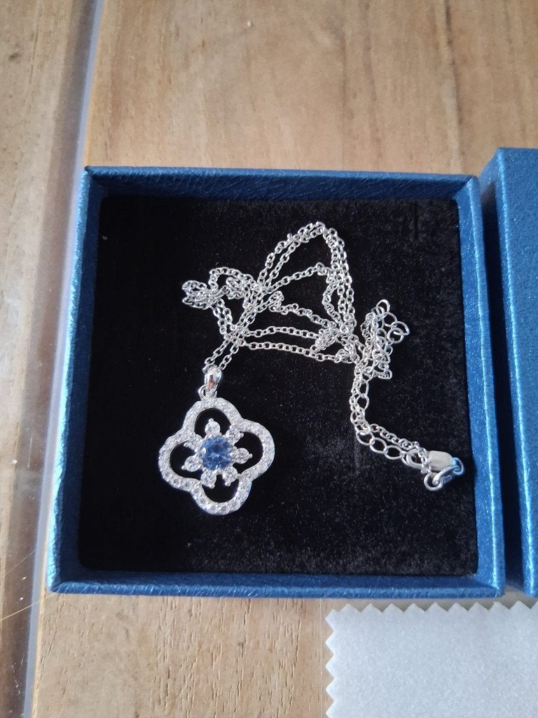 OHAYOO bloem-/klaverketting met blauwe steen, Met hanger, Blauw, Onbekend, Nieuw