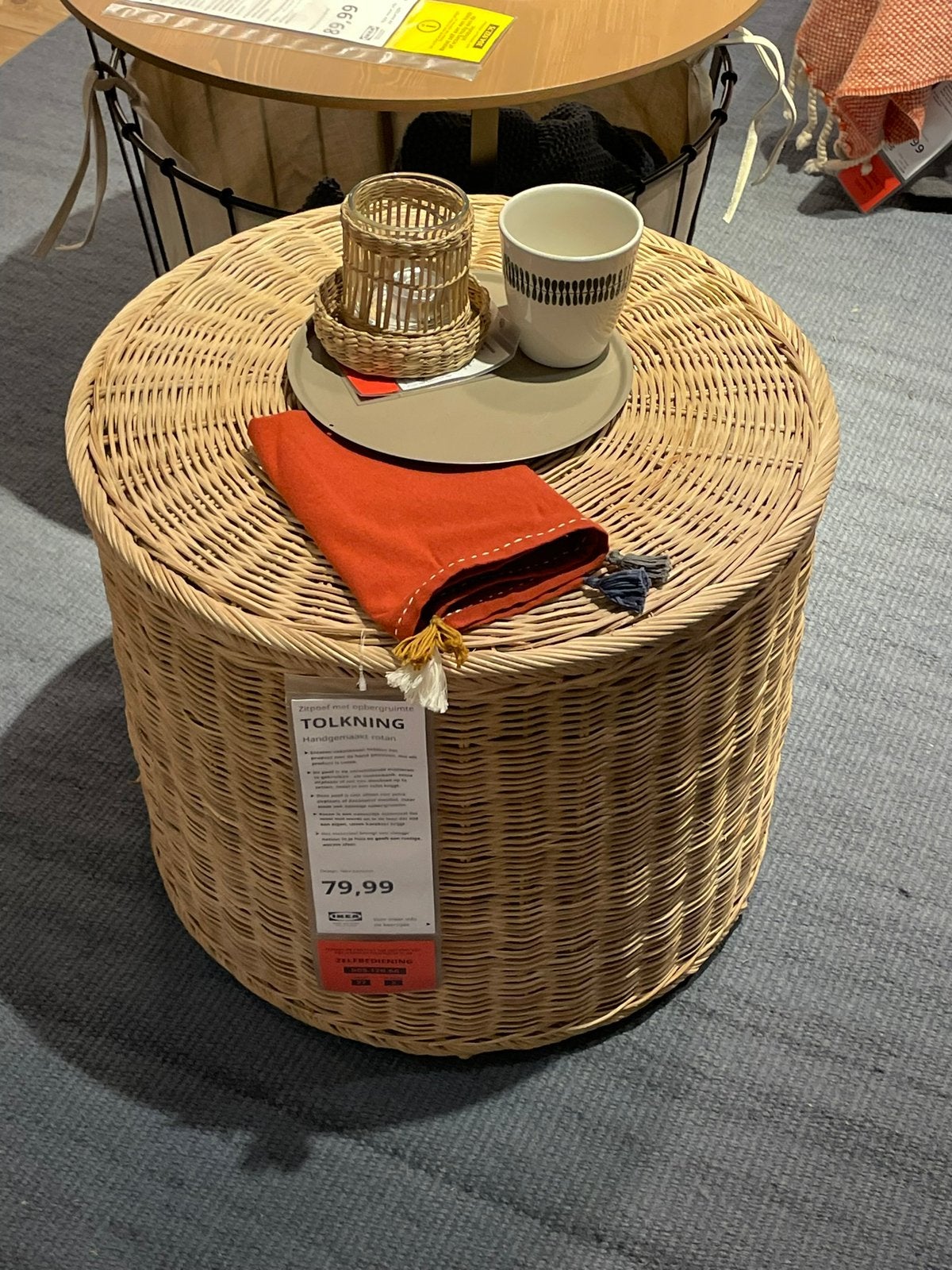 2x rotan zitpoef met handige opbergruimte, Ophalen, Minder dan 50 cm, Rond, Nieuw