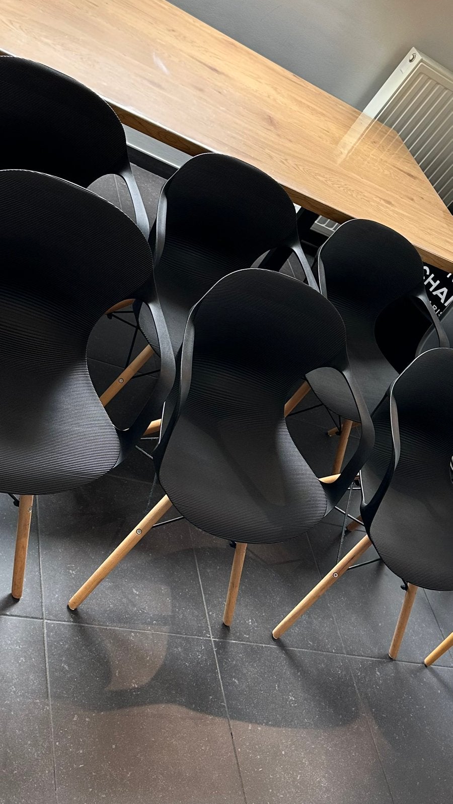 Lot de 6 chaises de salle à manger noires et bois, Maison & Meubles, Enlèvement, Comme neuf, Bois