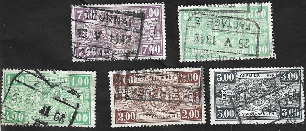 5 Rijkswapen ovaal België 1941 Gewijzigde kleuren Spoorweg, Frankeerzegel, Ophalen of Verzenden, Gestempeld, Treinen