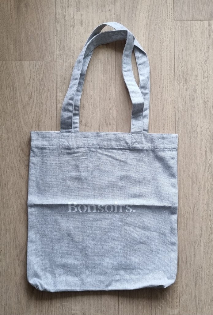 Sac fourre-tout gris avec inscription Bonsoirs en blanc, Enlèvement ou Envoi, Neuf, Gris, Autres marques