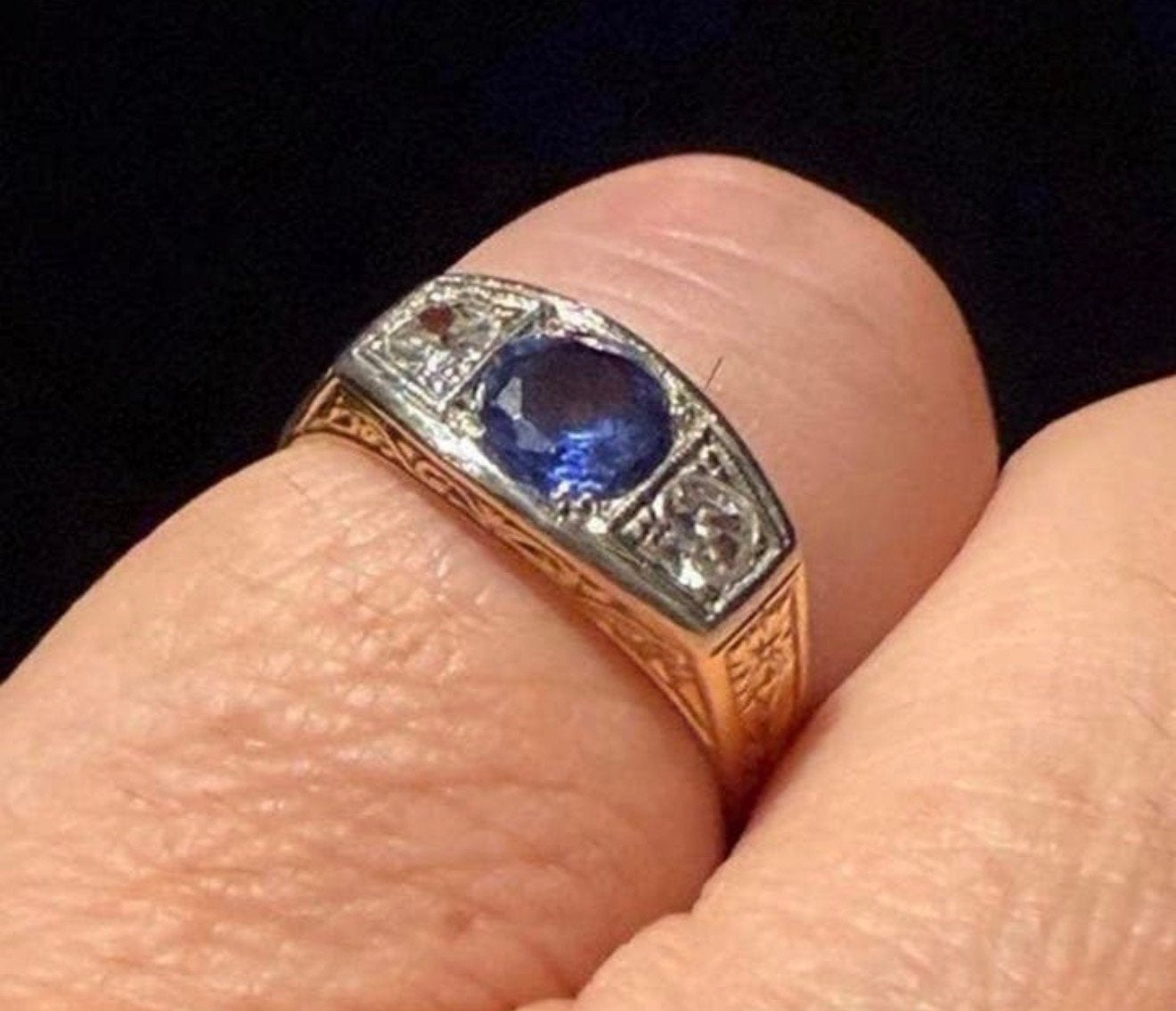 18 karaat gouden ring met natuurlijke diamant en tanzaniet!, 18 tot 19, Ophalen of Verzenden, Dame of Heer, Met edelsteen