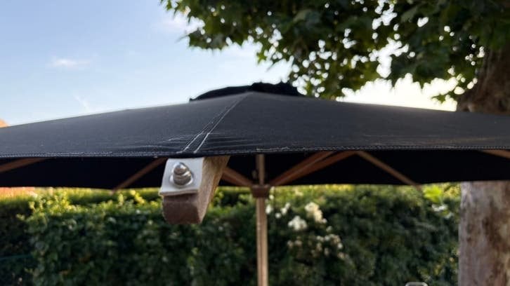 ROYAL BOTANIA - PARASOL (zwart) 4,40m breed + parasolvoet, Tuin en Terras, Parasols, Gebruikt, Stokparasol, Meer dan 4 meter, Ophalen