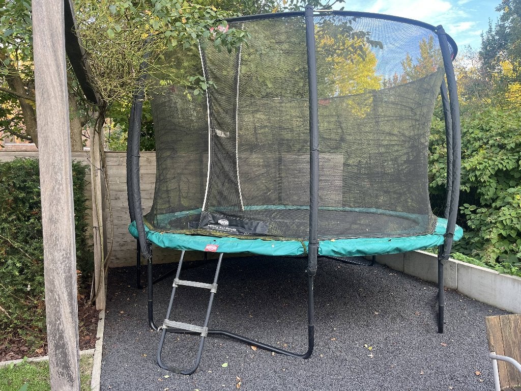 BERG Trampoline 380 cm, Safety Net Deluxe, Ladder, Afdekzeil, Ophalen, Gebruikt