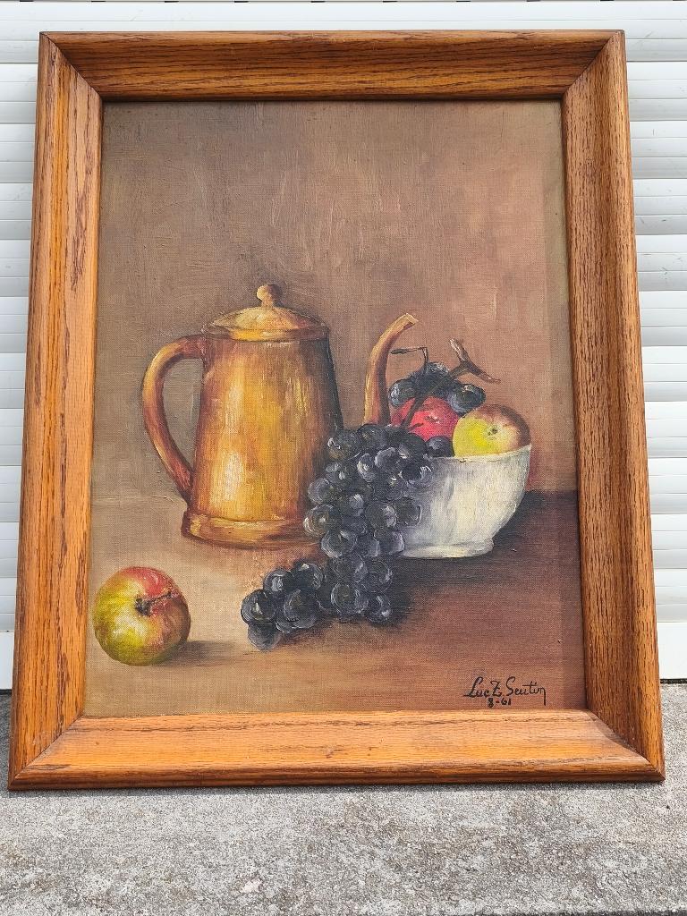 Huile sur toile cartonne nature morte signe luc seutin, Antiek en Kunst, Kunst | Schilderijen | Klassiek, Ophalen of Verzenden