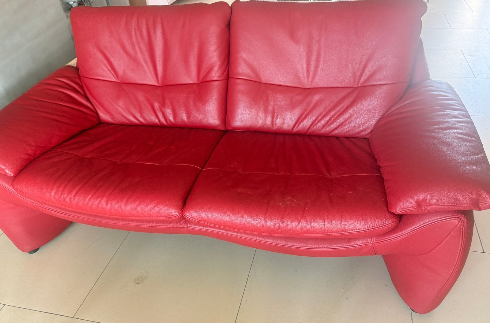 Salon cuire rouge, Maison & Meubles, Enlèvement, Comme neuf, Cuir